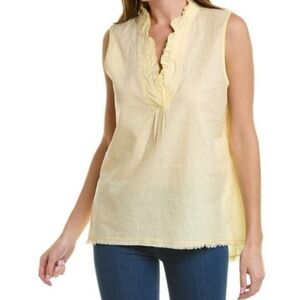 XCVI WEARABLES BELITA LINEN BLEND RUFFLE SPLIT NECK SLEEEVELESS TOP. NWT. SIZE M